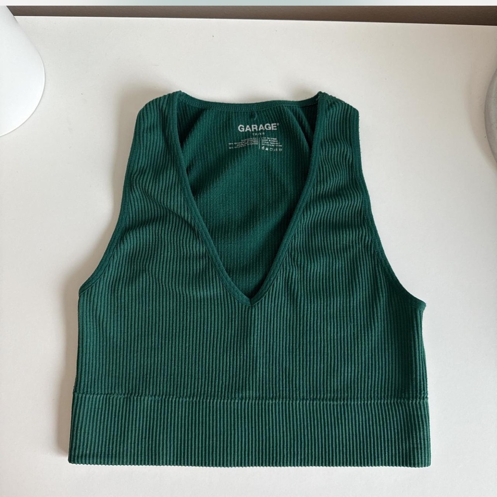 Garage Green Ribbed Sleeveless Tank Top